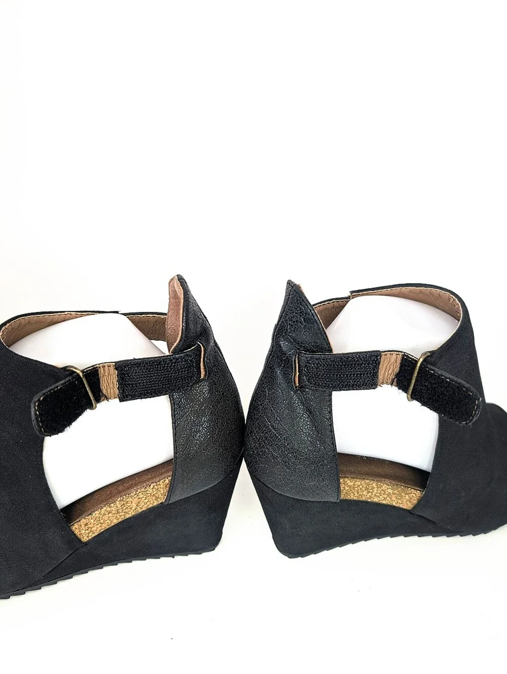 Corkey's Boutique Brand Sunburst Open Toe Wedge Dress Shoe Heels Velcro Black 8